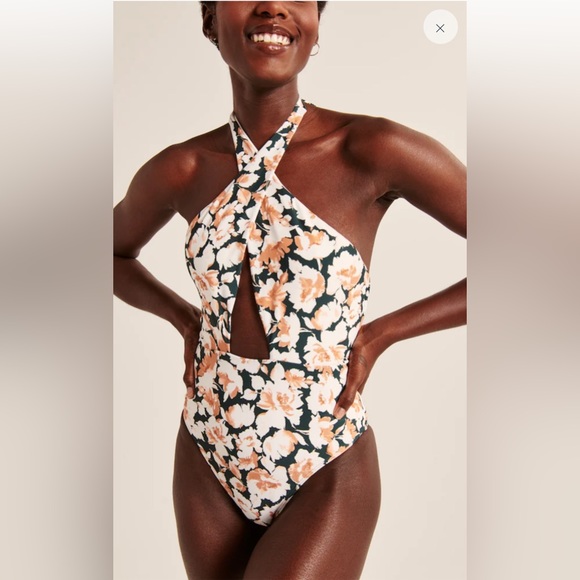ABERCROMBIE Cross Halter Cutout One-Piece Swimsuit NWT - Picture 2 of 10